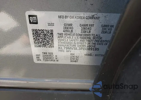 2023 Chevrolet Trailblazer Fwd Activ z USA, uszkodzony, nr VIN KL79MVSL3PB089185